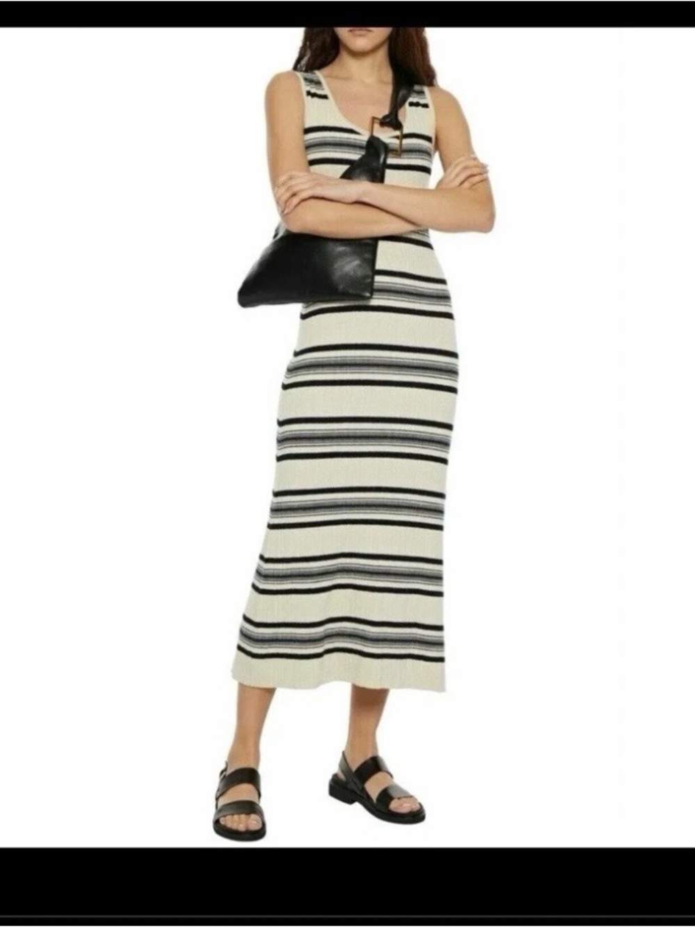 Theory Single Stripe Merino Wool Blend Rib Knit Midi Dress Size S Minimalist